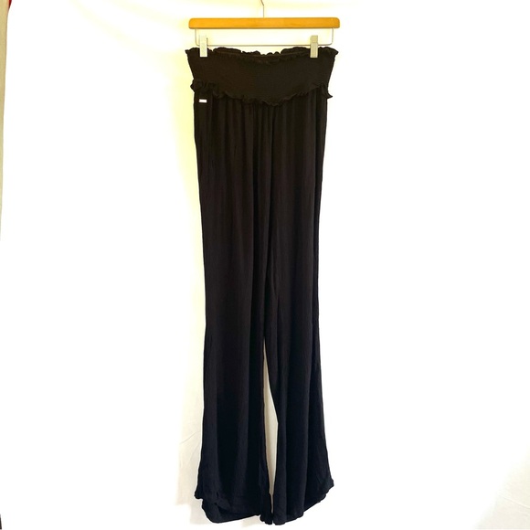 Raisins Loose Beach Day Pants Summer Pull-on Swimsuit Cover Up Black Wide Leg M - Picture 3 of 11